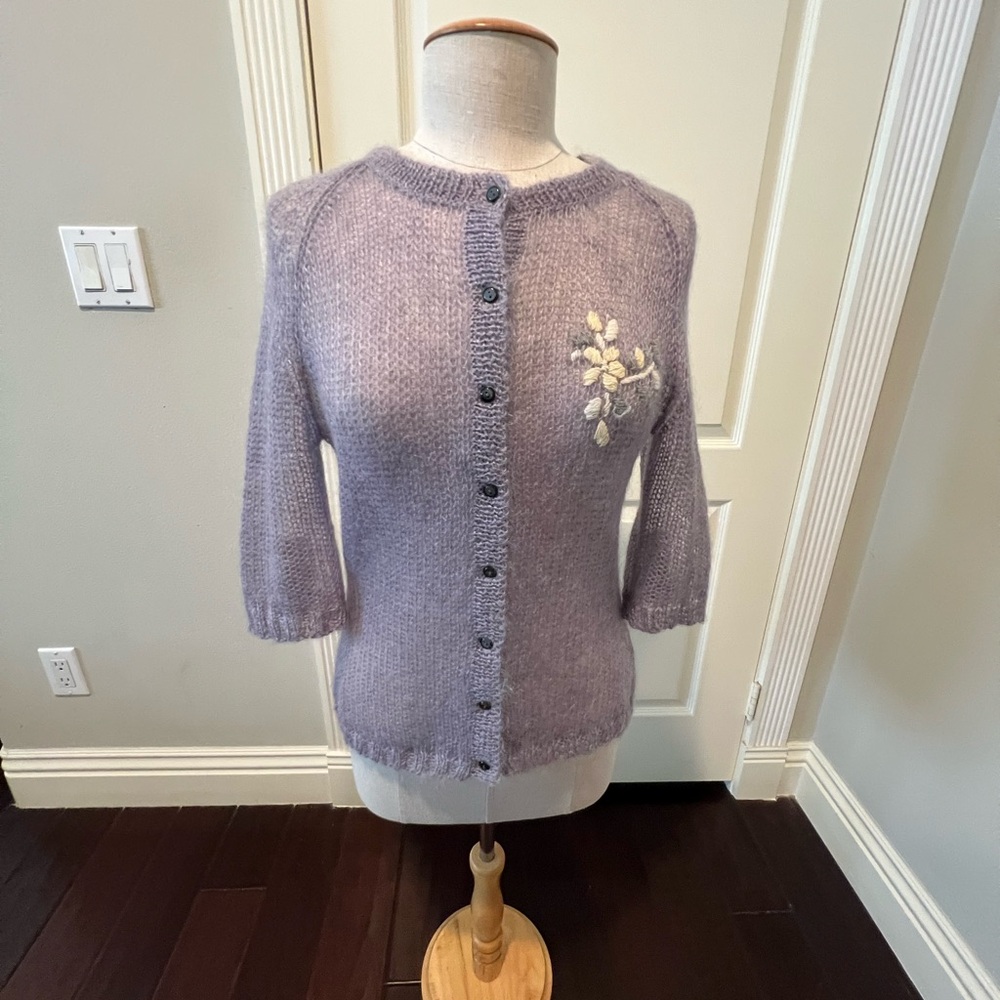 Frenchi Purple Cardigan Sweater with Embroidered Design
